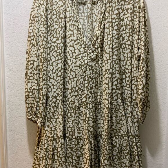 LOVE STORIES x H&M Tiered Beach Tunic Oversized Mini Dress Khaki Leopard Small - Picture 4 of 9